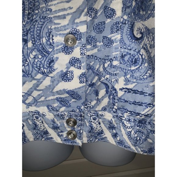 Alfred Dunner Sz 12 Blue White Paisley Geo Print Cotton Trucker Jacket EUC - Picture 5 of 10